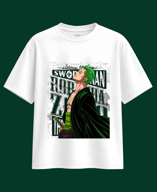 Anime Swordman Graphic Oversized T-Shirt – Green Hair Warrior Print | Premium Cotton Unisex Tee