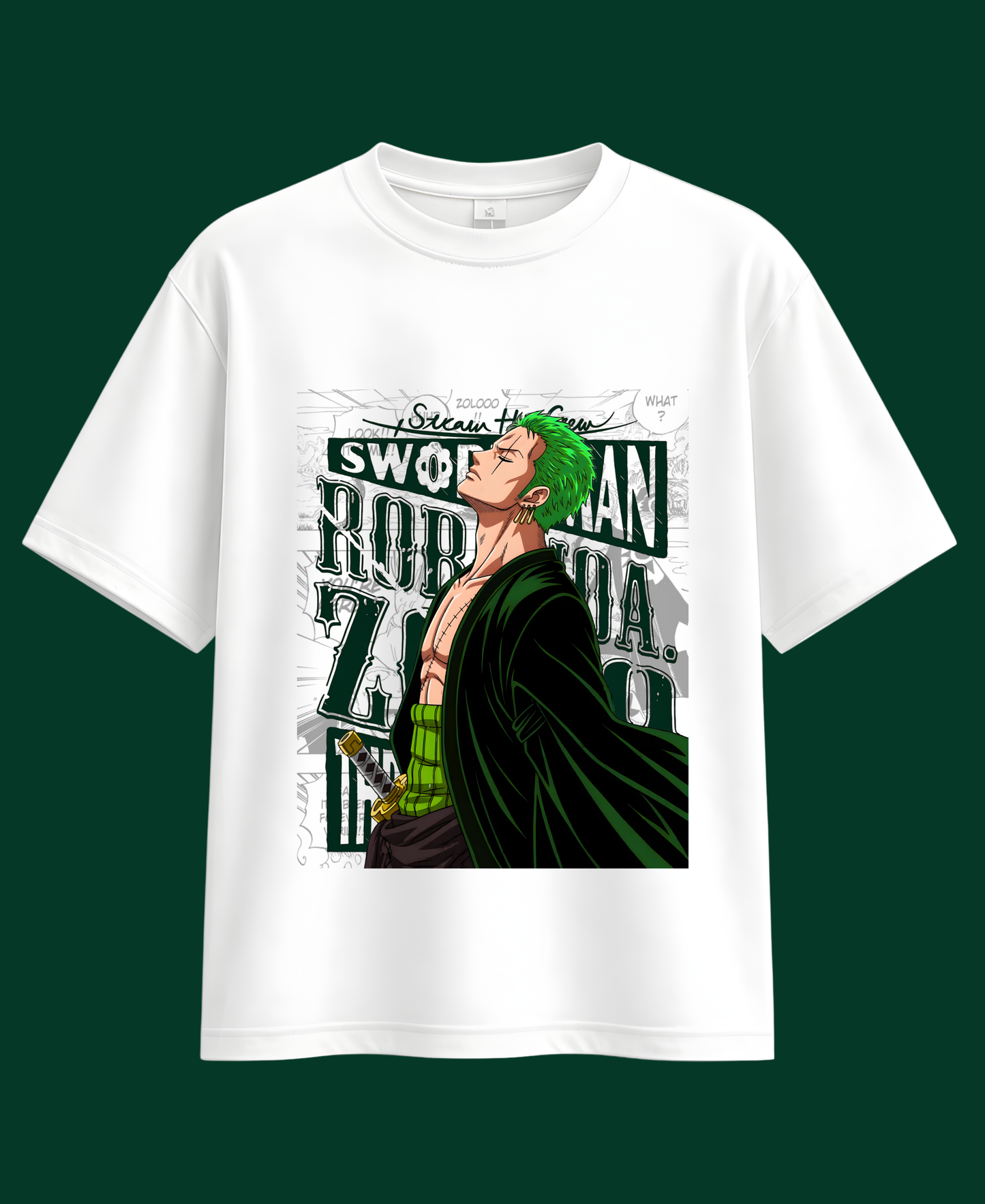 Anime Swordman Graphic Oversized T-Shirt – Green Hair Warrior Print | Premium Cotton Unisex Tee