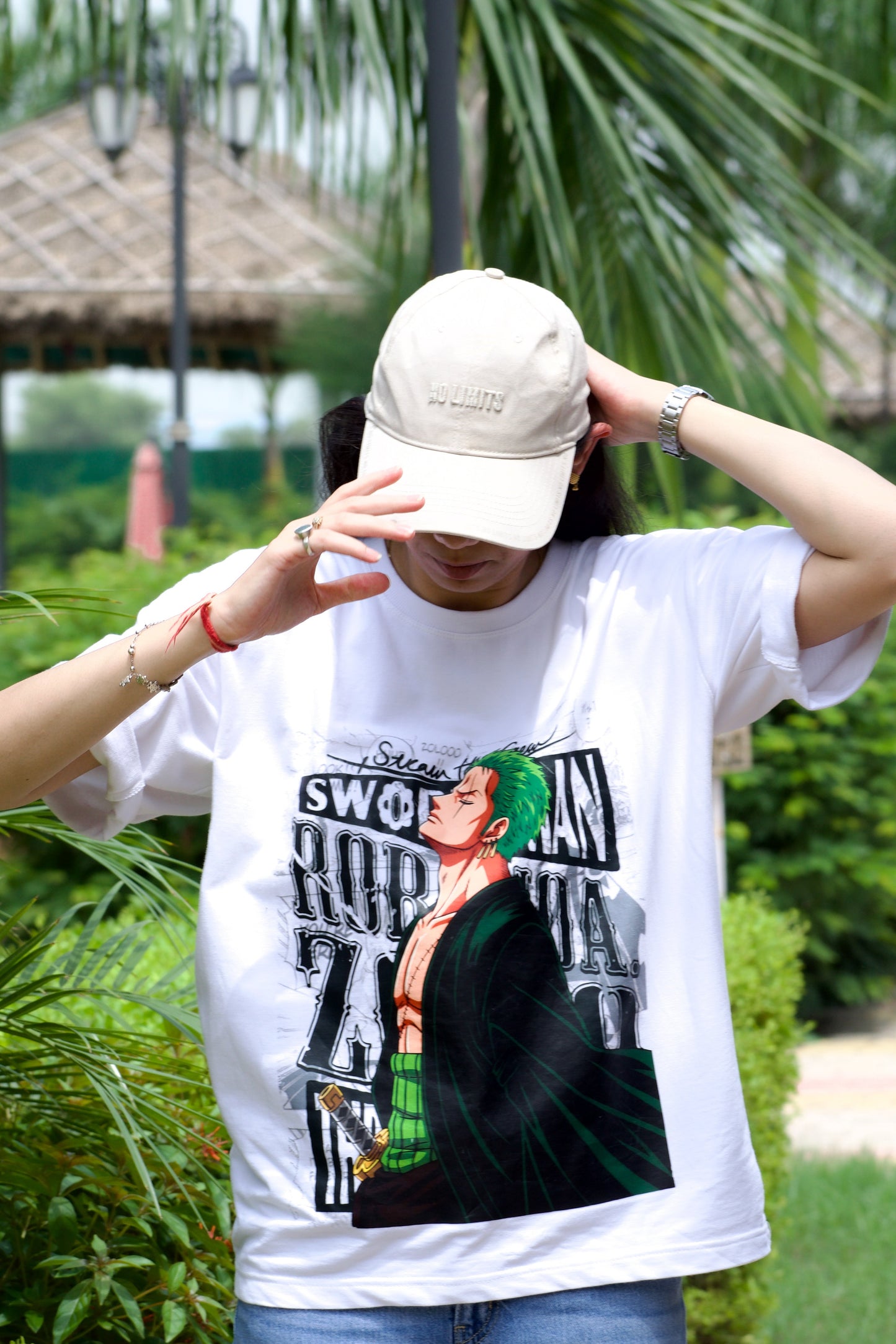 Anime Swordman Graphic Oversized T-Shirt – Green Hair Warrior Print | Premium Cotton Unisex Tee